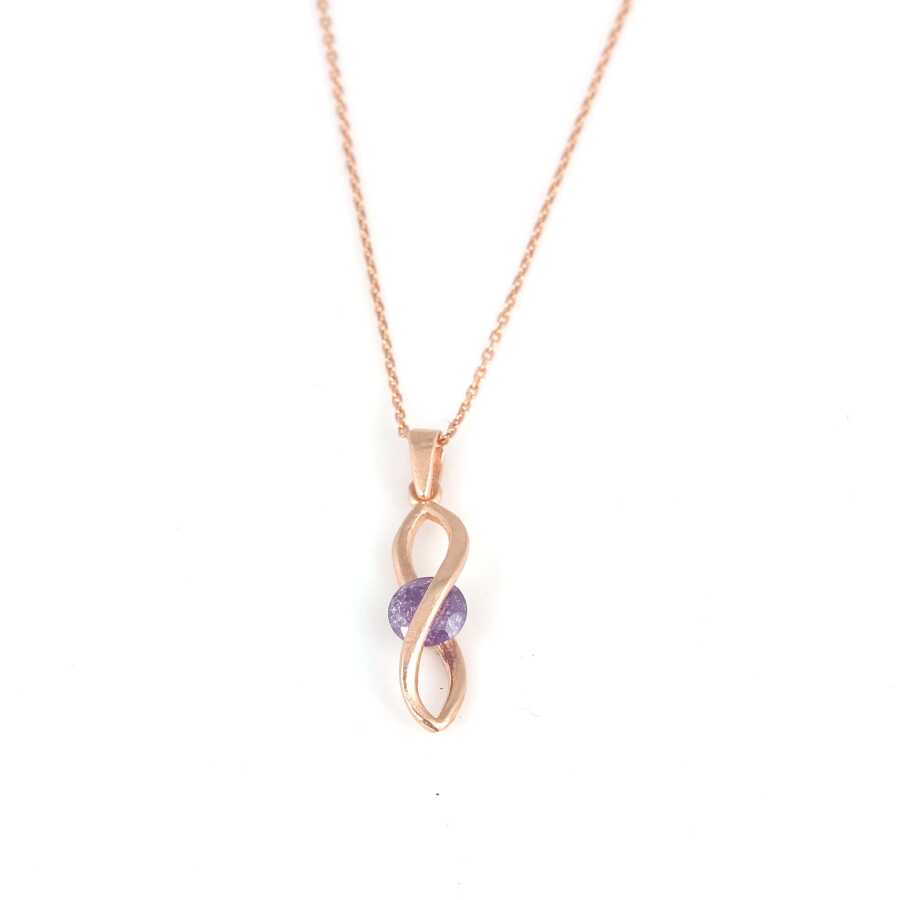 Rose Sterling Silver Frosted Amethyst Infinity Pendant Necklace