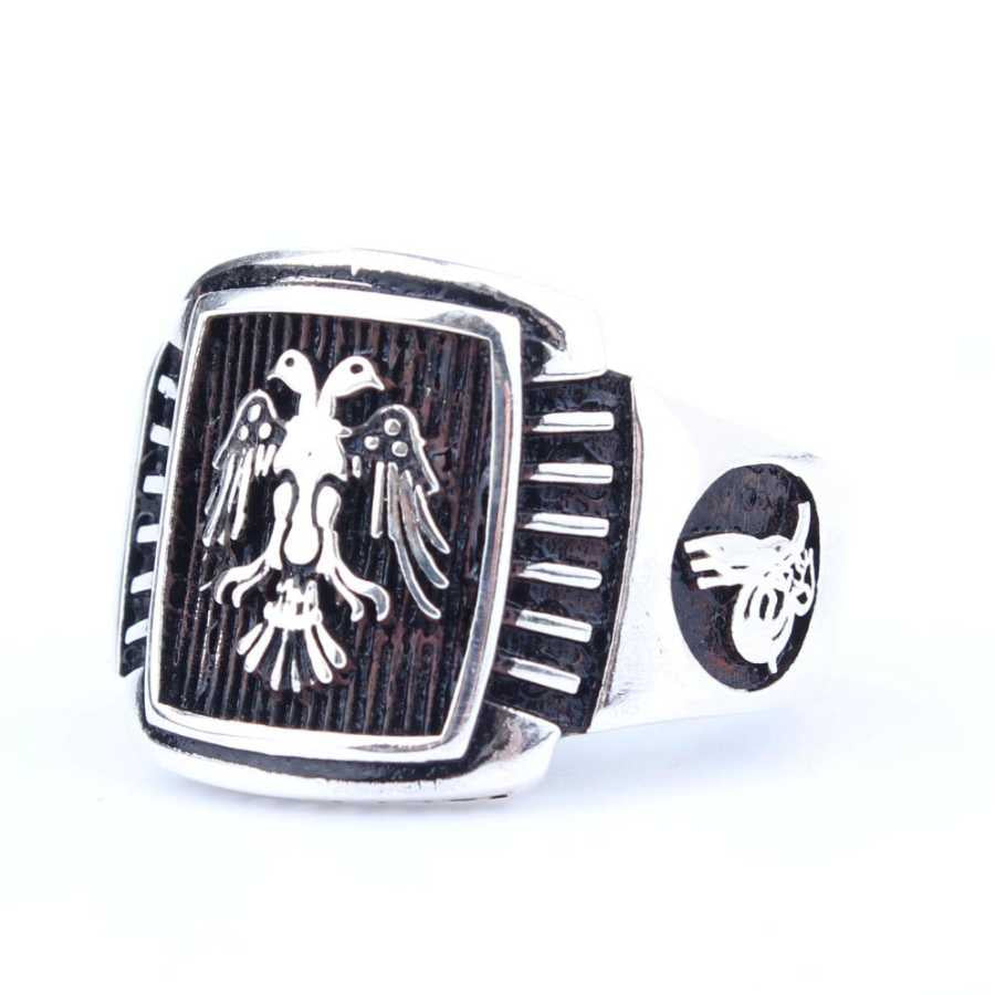 925 Sterling Silver Men's Ring - Seljuk Eagle & Ottoman Tughra