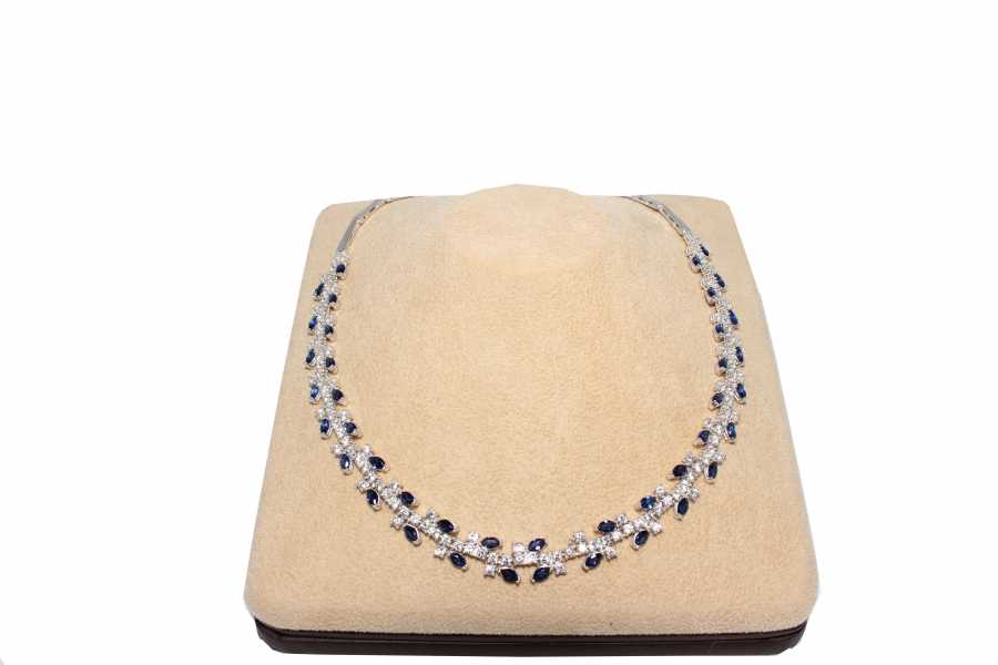 Sterling Silver Zircon Waterfall Necklace - Leaf Motif Design