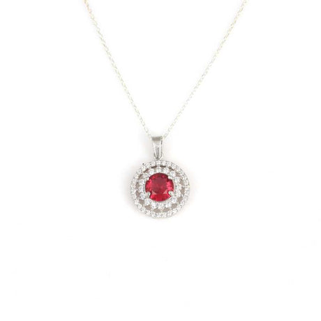 Premium 925 Sterling Silver Double Row Red Stone Necklace