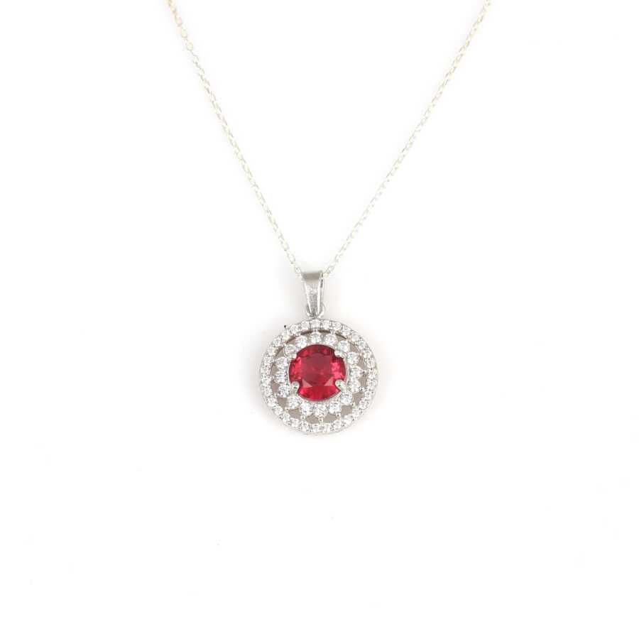 Premium 925 Sterling Silver Double Row Red Stone Necklace