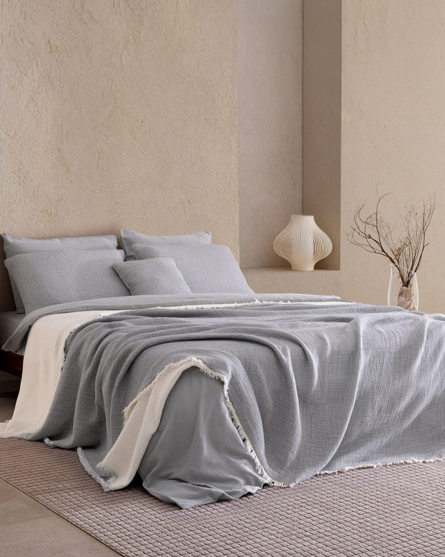 8 Piece Luxury Bridal Bedding Set - Anthracite Ecru Duvet Cover & Sheet Set