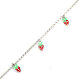 925 Sterling Silver Enamel Strawberry Charm Anklet - Summer Style