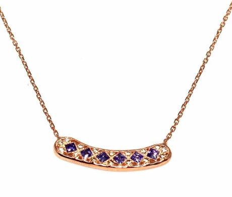 925 Sterling Silver Aurora Necklace - Rose Tone with Purple & Yellow Zircon