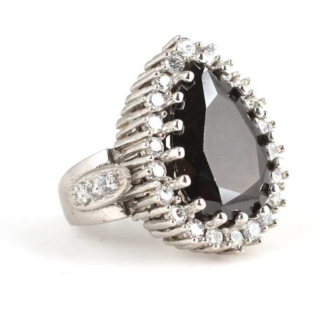 Premium 925 Sterling Silver Teardrop Onyx Antourage Ring