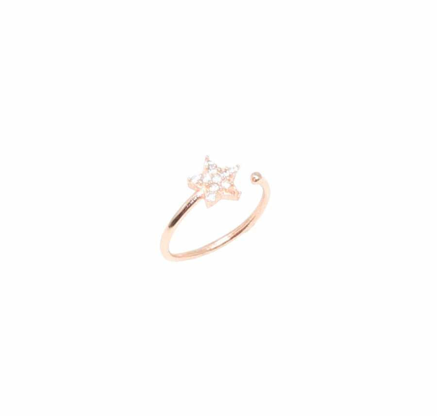 925 Sterling Silver Star Ring with Zircon - Rose Plated & Adjustable