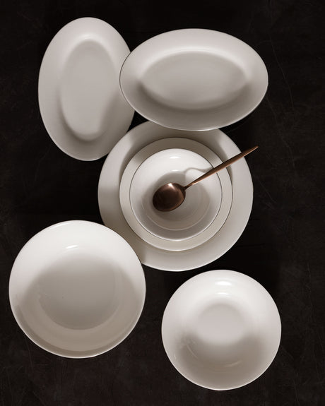 New Bone Porcelain 6-Person Dinner Set - Solara White & Silver