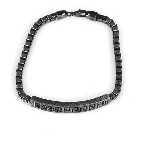 Premium 925 Sterling Silver Onyx Greek Motif Chain Bracelet