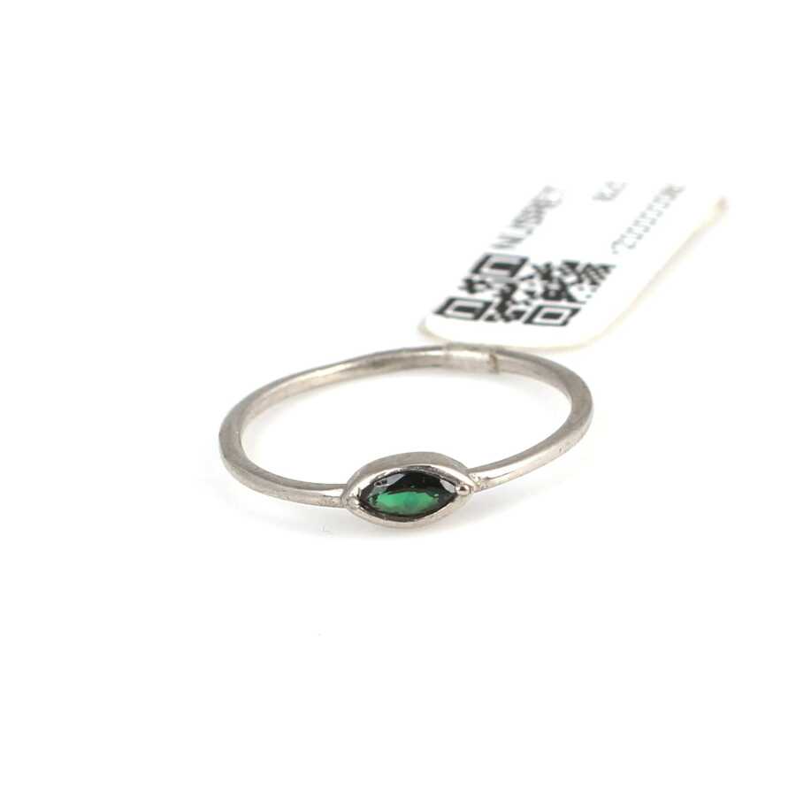 925 Sterling Silver Emerald Color Zircon Ring - Elegant Shuttle Design