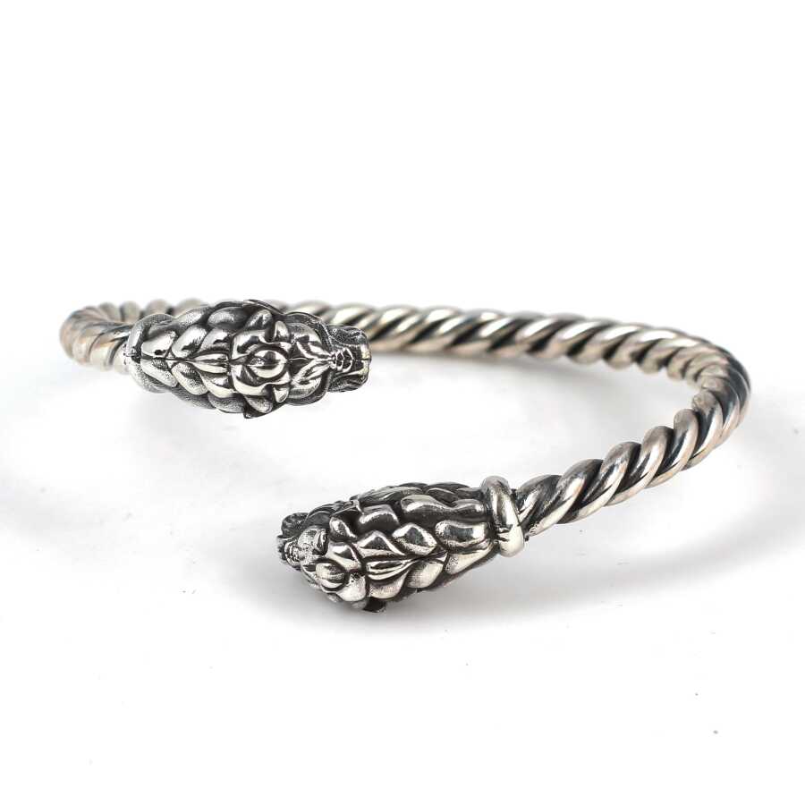 925 Sterling Silver Men's Twisted Lion Head Bracelet