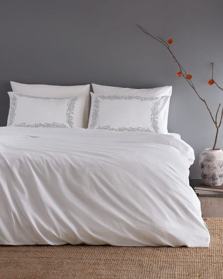 Twin Size 100% Cotton Embroidered Washed Waffle Duvet Cover Set - White Gray