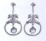 Sterling Silver Pearl Swan Earrings - Antique Byzantine Style