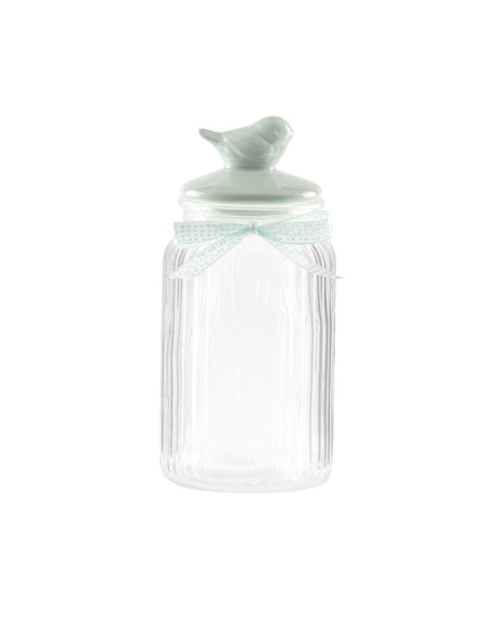 Decorative Bird Design Food Storage Jar - Mint Green - 1300 ml