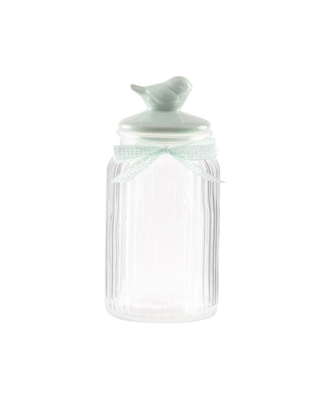 Decorative Bird Design Food Storage Jar - Mint Green - 1300 ml