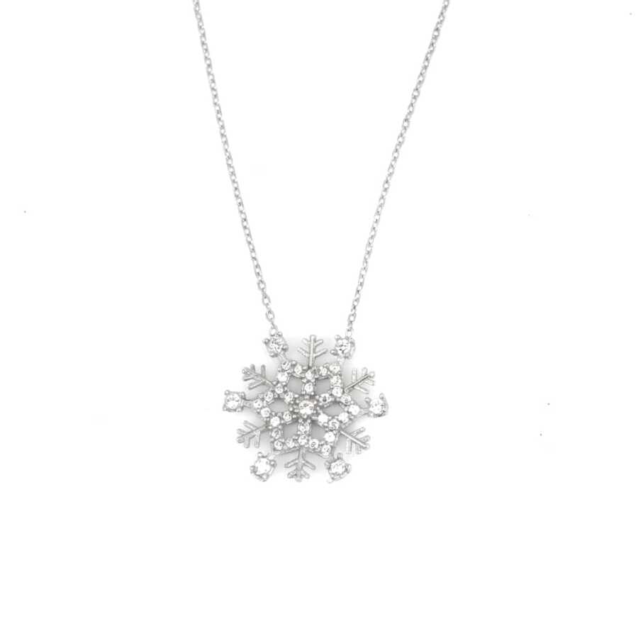 925 Sterling Silver Snowflake Charm Pendant Necklace