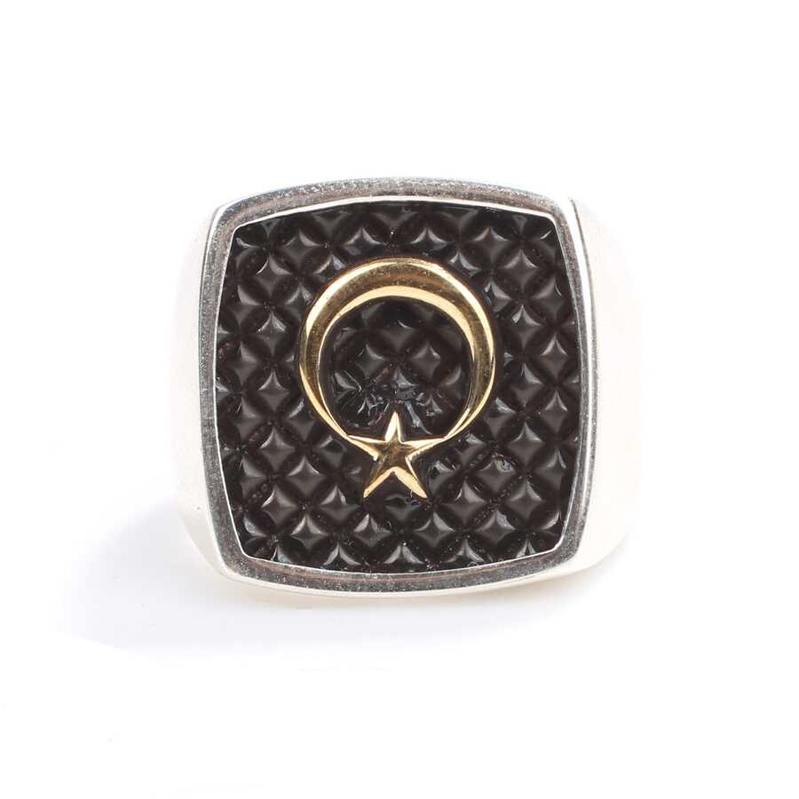 925 Sterling Silver Men's Ring - Embossed Crescent and Star