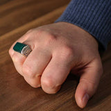 Men's 925 Sterling Silver Ring with Rectangular Green Agate
