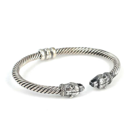 Sterling Silver Men's Bracelet - Twisted Bear Head Spring Design