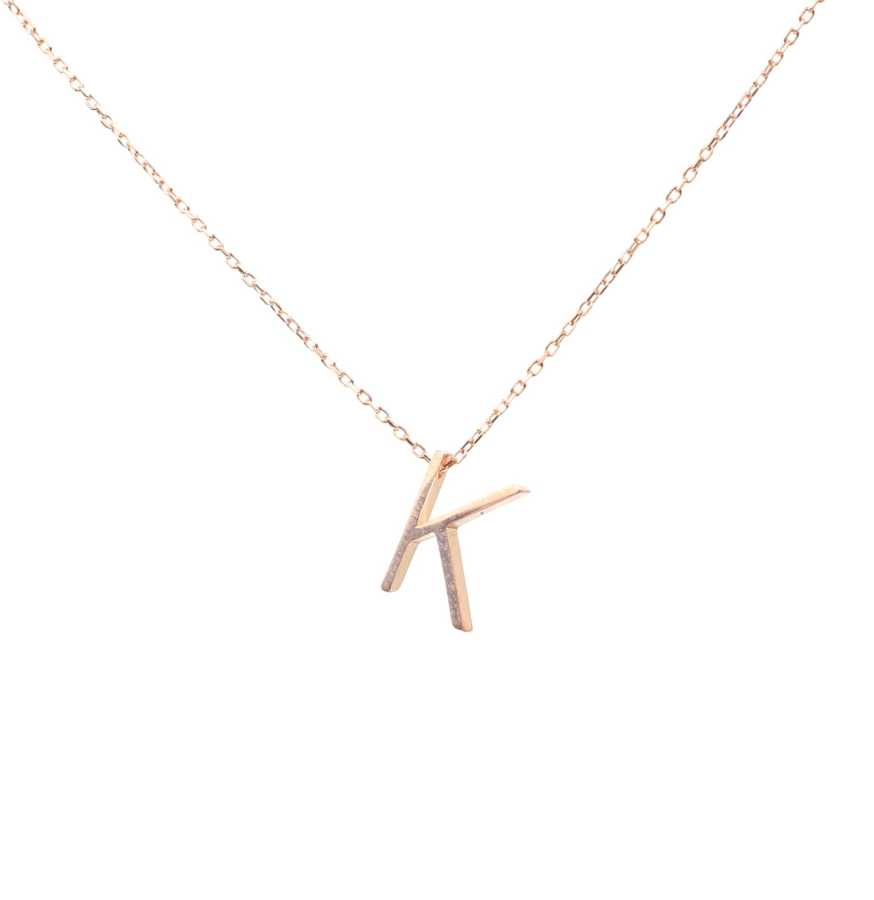 Sterling Silver 3D K Letter Pendant Necklace - Personalized Initial