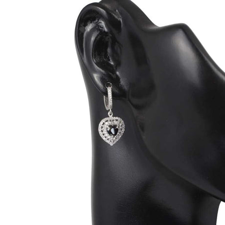 Sterling Silver Double Row Halo Heart Garnet & White Zircon Earrings