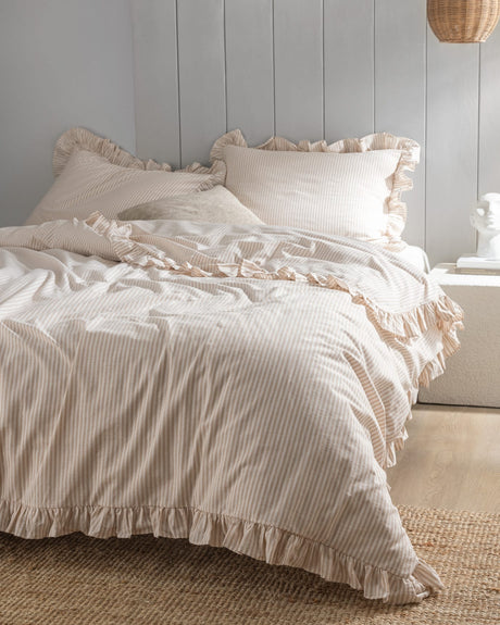 Cotton Blend Double Duvet Cover Set - Ruffled Yarn-Dyed Design