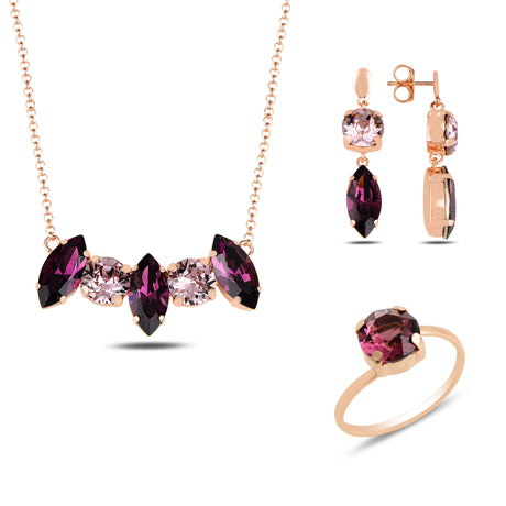 Rose Gold Plated Sterling Silver Set - Dazzling Marquise & Round Swarovski Crystal