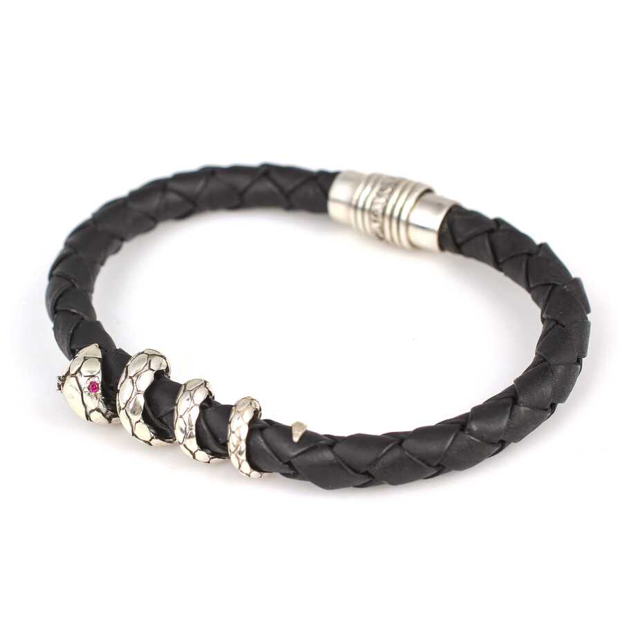 Premium Handcrafted 925 Sterling Silver Leather Snake Bracelet