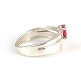 Anillo de doble fila con rubí sintético de plata esterlina 925 premium