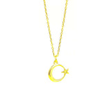 925 Sterling Silver Crescent and Star Pendant Necklace - Minimalist Design