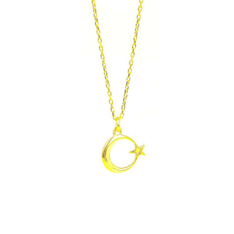 925 Sterling Silver Crescent and Star Pendant Necklace - Minimalist Design
