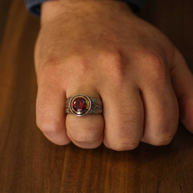 Premium Sterling Silver Bronze Ruby Men's Ring