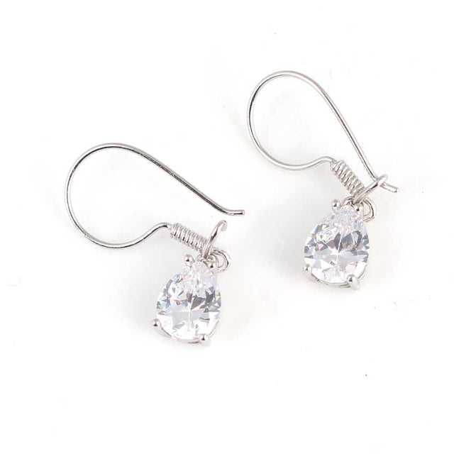 Sterling Silver Zircon Teardrop Drop Earrings - Elegant Statement