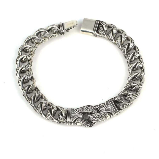 Oxidized Sterling Silver Men's Bracelet - Ottoman Scroll Motif