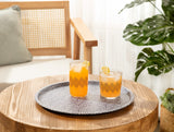 Leather-Coated Non-Slip Round Tray - Elegant Rêve Bleu Design