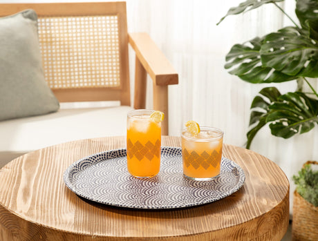 Leather-Coated Non-Slip Round Tray - Elegant Rêve Bleu Design