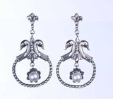 Sterling Silver Pearl Swan Earrings - Antique Byzantine Style