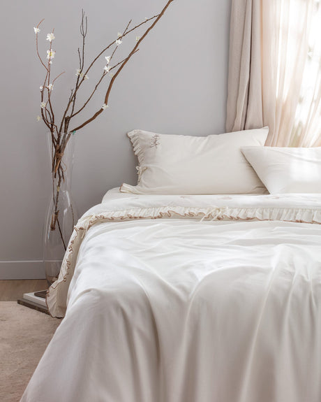 Premium 100% Cotton King Size Duvet Set - Elegant Ruffled Finish