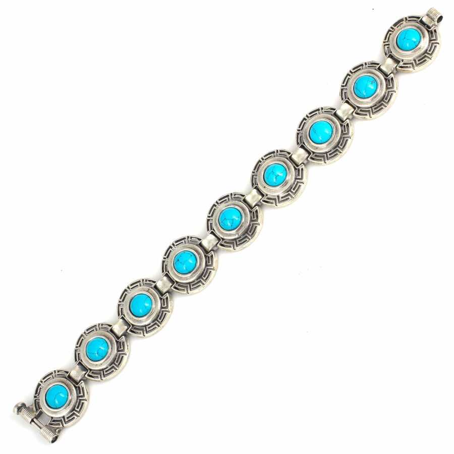925 Sterling Silver Greek Bracelet with Round Turquoise Stones