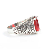 Men's 925 Sterling Silver Oval Synthetic Ruby Engraved Ring