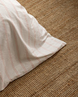 Full Size Washed Seersucker Striped 100% Cotton Duvet Cover Set - White & Coral