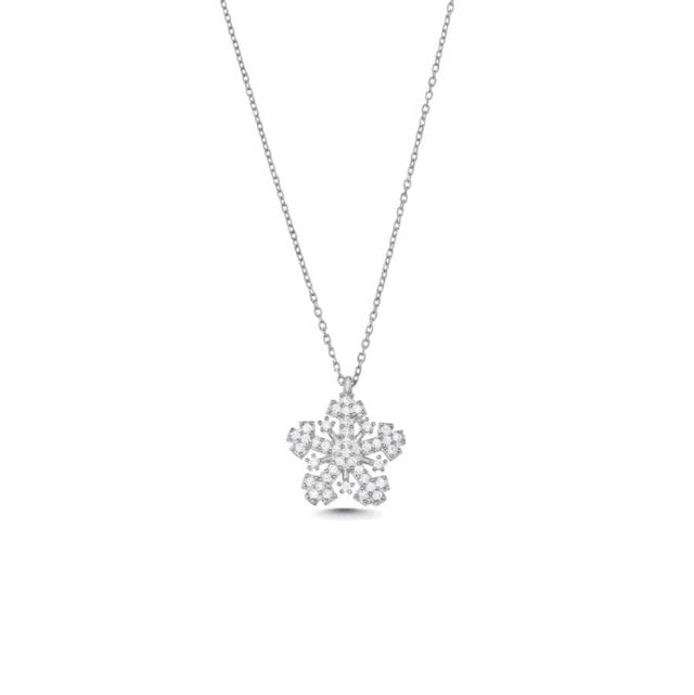 Premium 925 Sterling Silver Snowflake Necklace White Stone