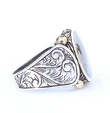 925 Sterling Silver & Bronze Men's Ring - Black Enamel Ottoman Calligraphy Seal