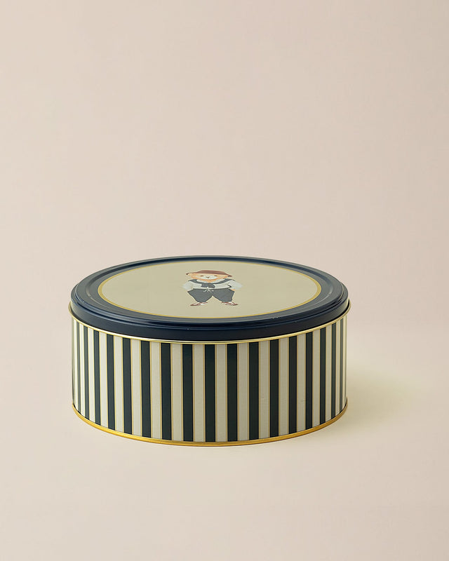 Elegant Metal Storage Box - Round Jasmin Navy Beige Food Safe