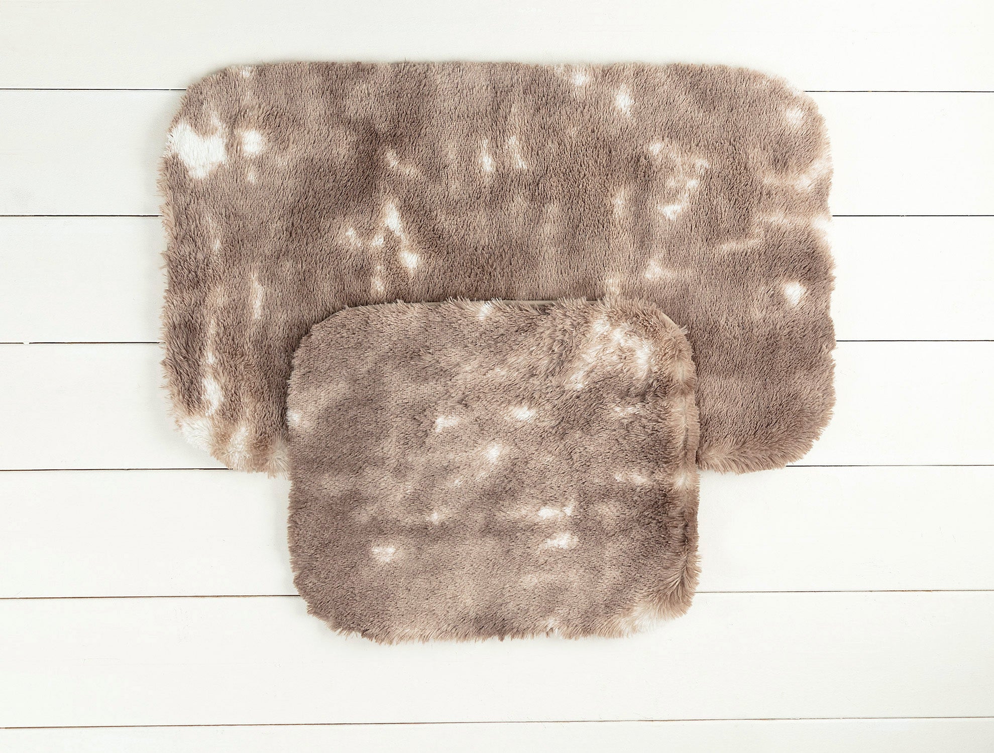 2-Piece Absorbent Bath Mat Set - White & Coffee Bathroom Rugs