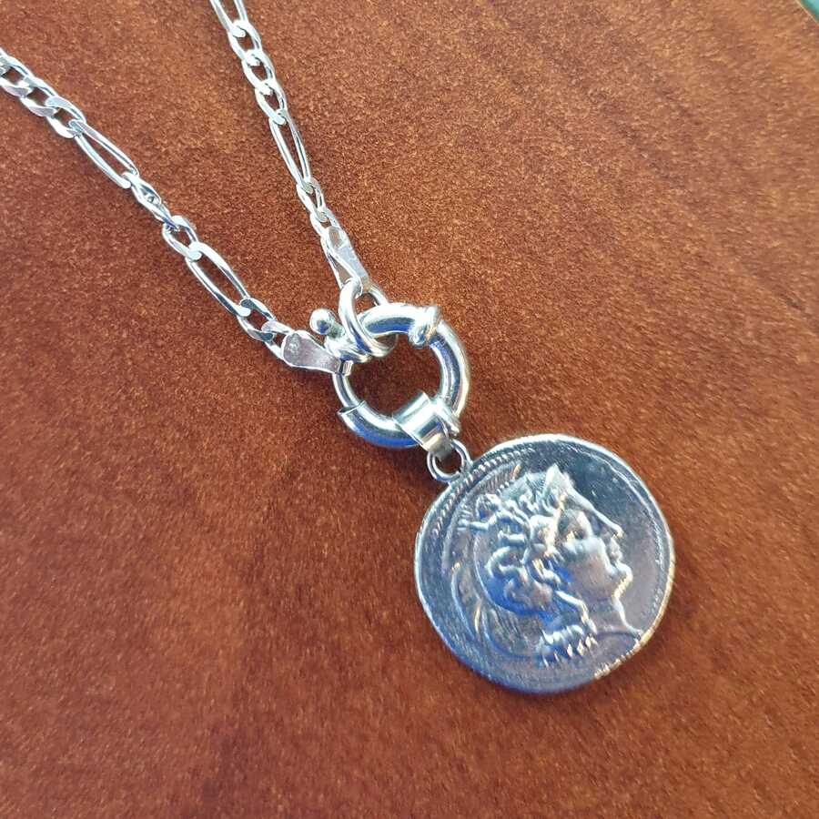 925 Sterling Silver Medallion Necklace - Figaro Chain