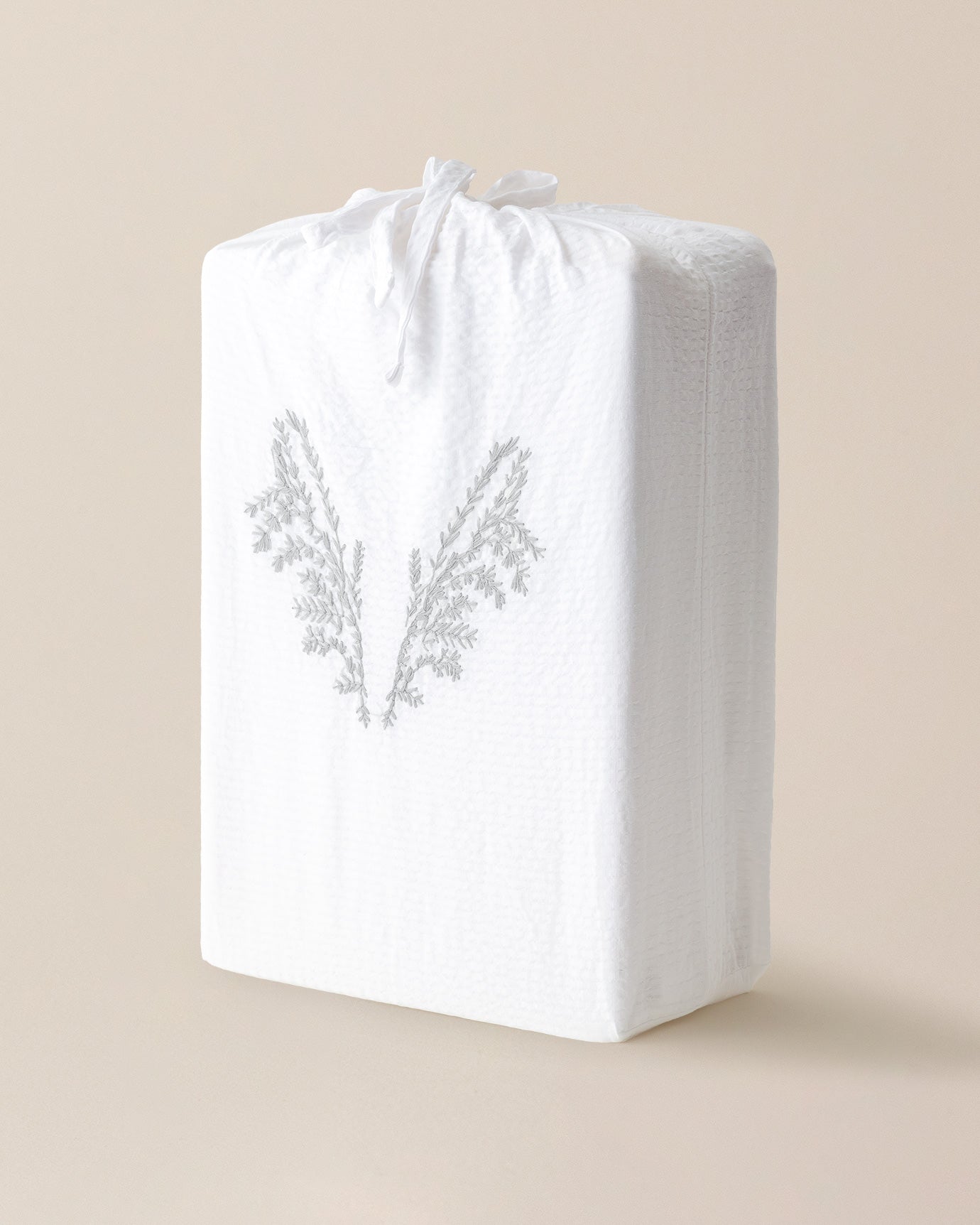 Twin Size 100% Cotton Embroidered Washed Waffle Duvet Cover Set - White Gray