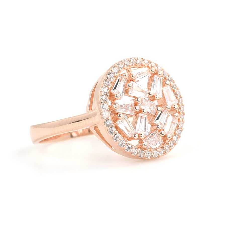 925 Sterling Silver Baguette Zircon Ring - Contemporary Round Design
