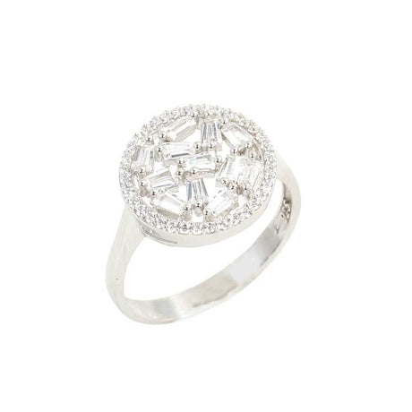 925 Sterling Silver Baguette Zircon Ring - Contemporary Round Design
