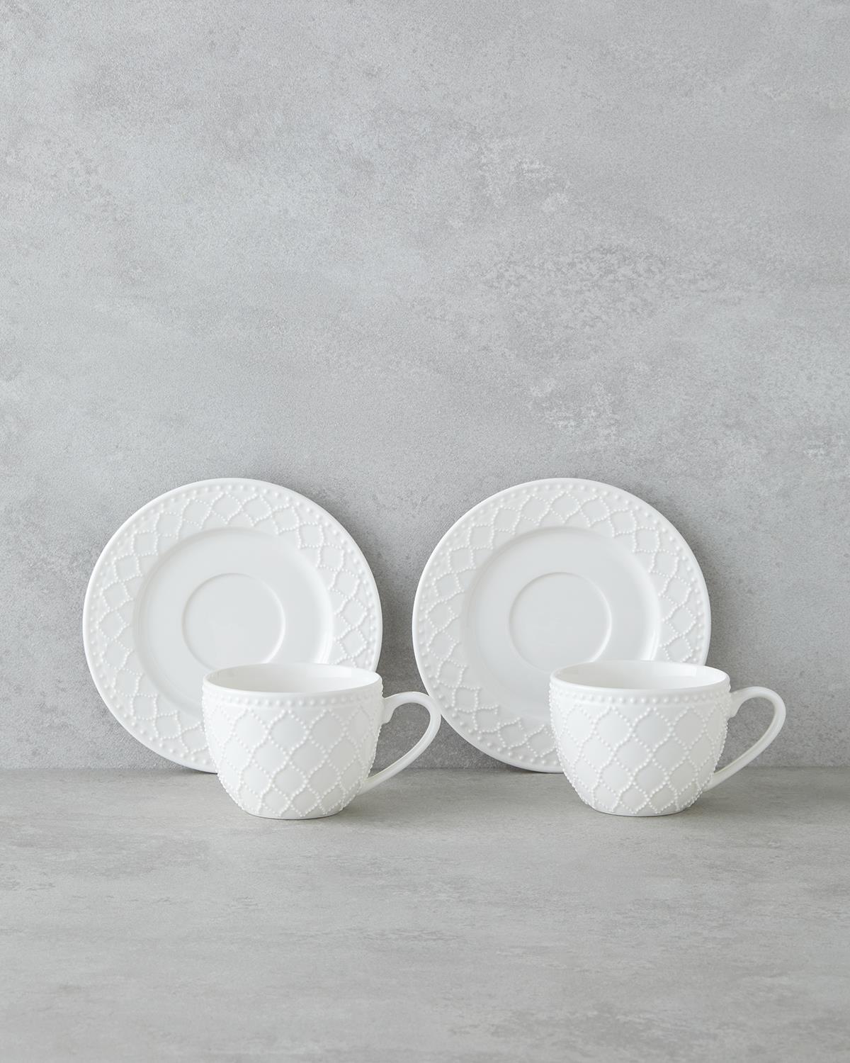 Premium New Bone China Tea Cup Set 4 Piece 2 Person White 220ml