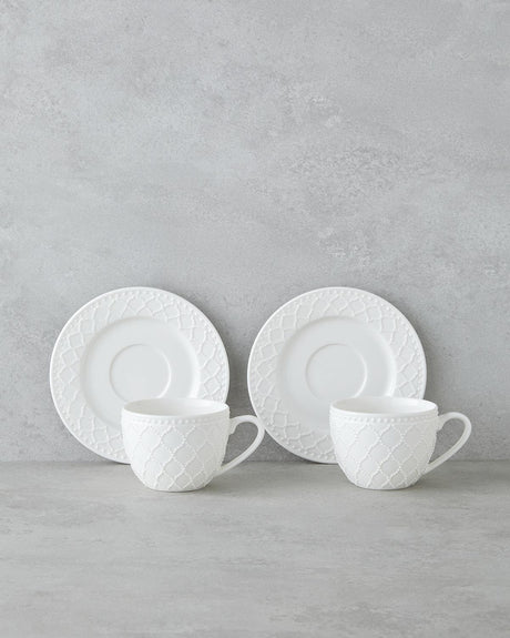 Premium New Bone China Tea Cup Set 4 Piece 2 Person White 220ml